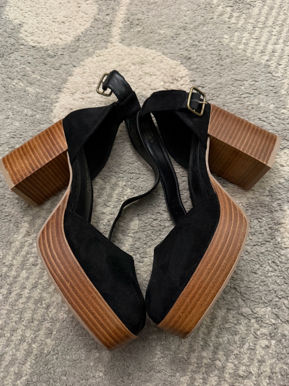House of Harlow 1960 Black Faux Suede Ankle Strap Heels
